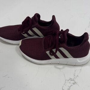 Adidas Maroon Woven Womens Athletic Shoes with White Stripes